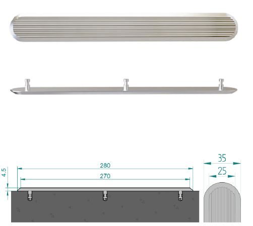 Aluminium tactile strip with linear pattern