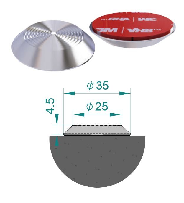 Self-adhesive aluminium tactile stud