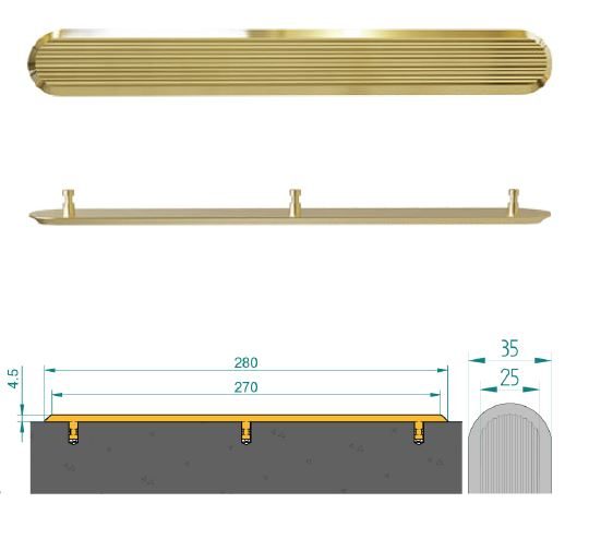 Brass tactile directional strip with linear pattern and stems