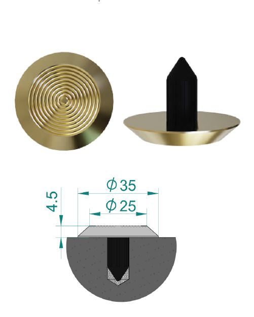 Brass tactile stud with polymer sleeve on the stem