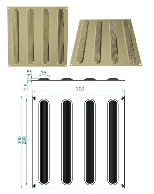 Brass tactile tile, strip type with 4 linear bars