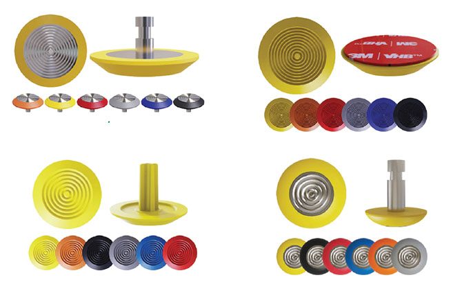 Polyurethane PU tactile studs in yellow, grey, red, blue, black and terracotta