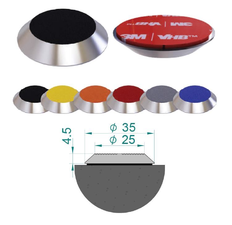 Self-adhesive stainless steel tactile stud with carborundum insert