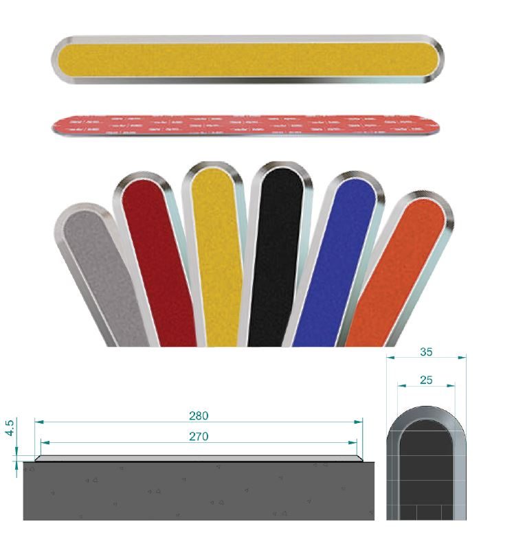 Self-adhesive tactile directional strip with carborundum insert