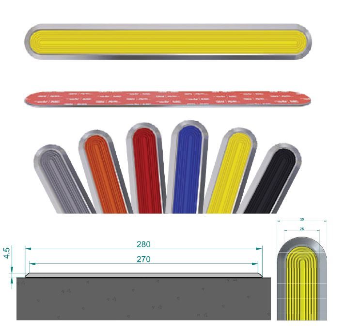 Self-adhesive tactile directional strip with poly insert