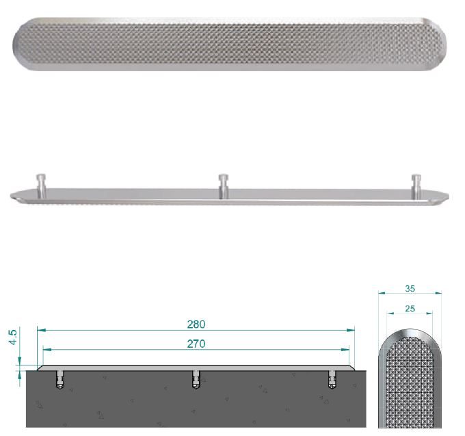 Stainless steel tactile strip with diamond pattern top