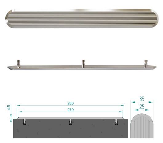 Stainless steel tactile strip with linear pattern, machine finish