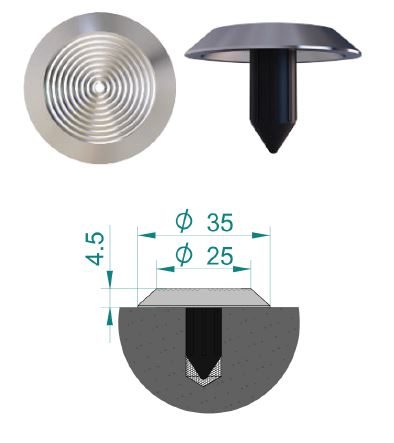 Stainless steel tactile stud with hollow back and poly sleeve
