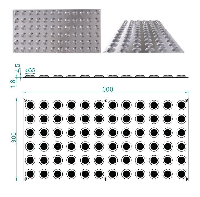 Extended stainless steel tactile tile with concentric ring studs