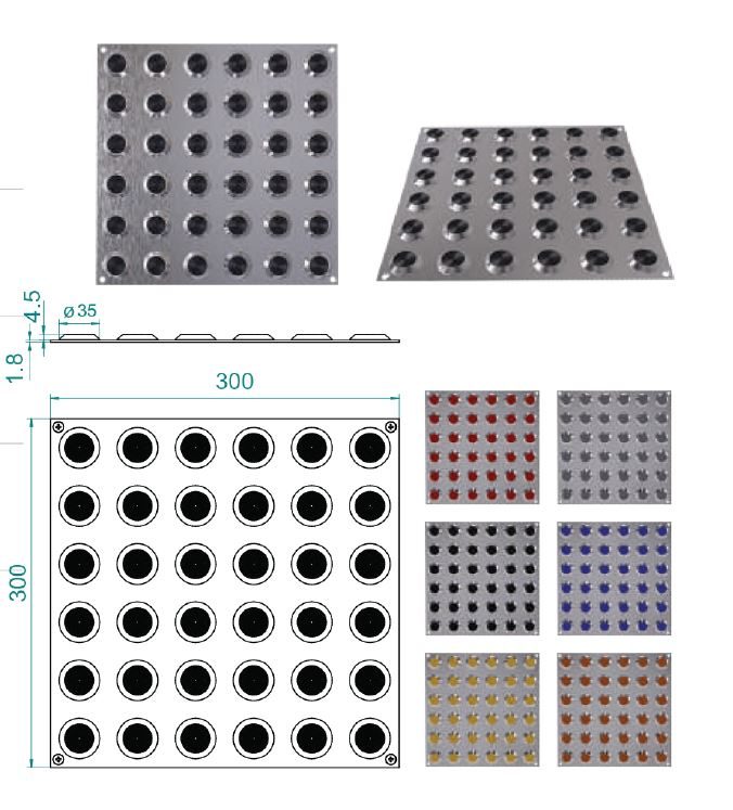 Stainless steel tactile tile with poly insert studs