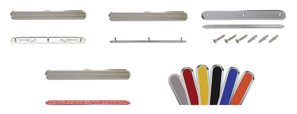 Range of stainless steel and PU-insert tactile directional strips